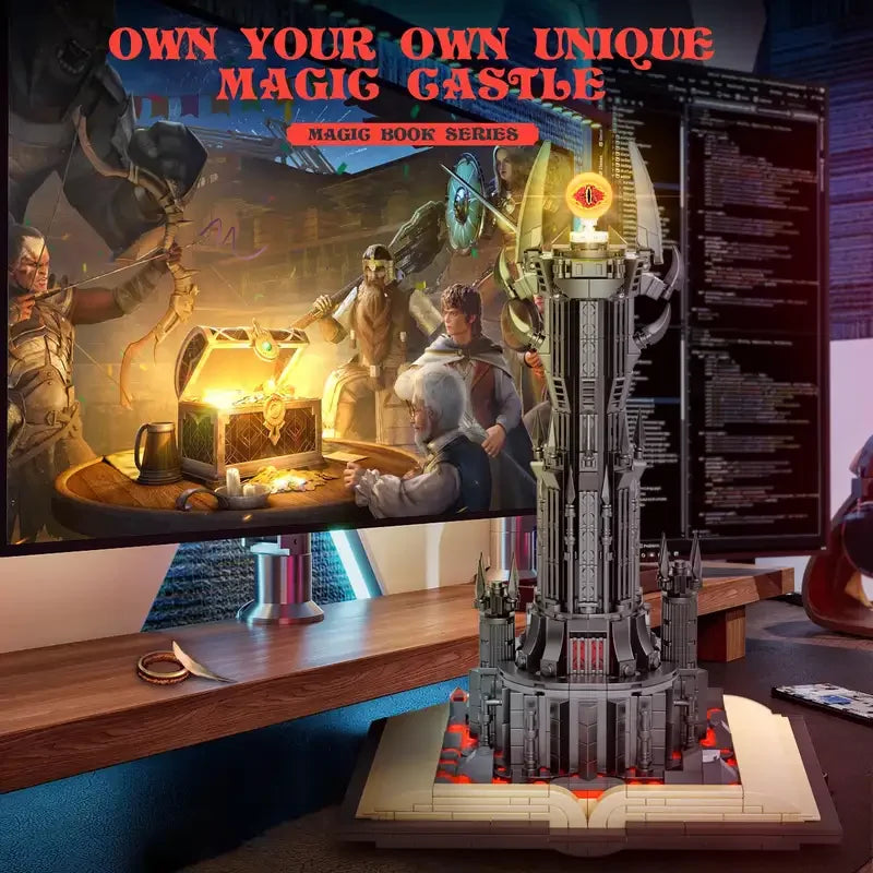 969PCS Black Tower Magic Book Building Blocks Book Expert Creative Ideas Bricks Dark Tower with Lights Decor Toys for Kids Gifts