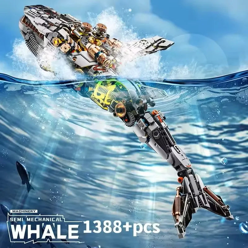 NEW 1388Pcs Technical Mechanical Whale Set with Light Building Blocks Bricks Animal World Model Boys Assembly Toys for Kid Gifts