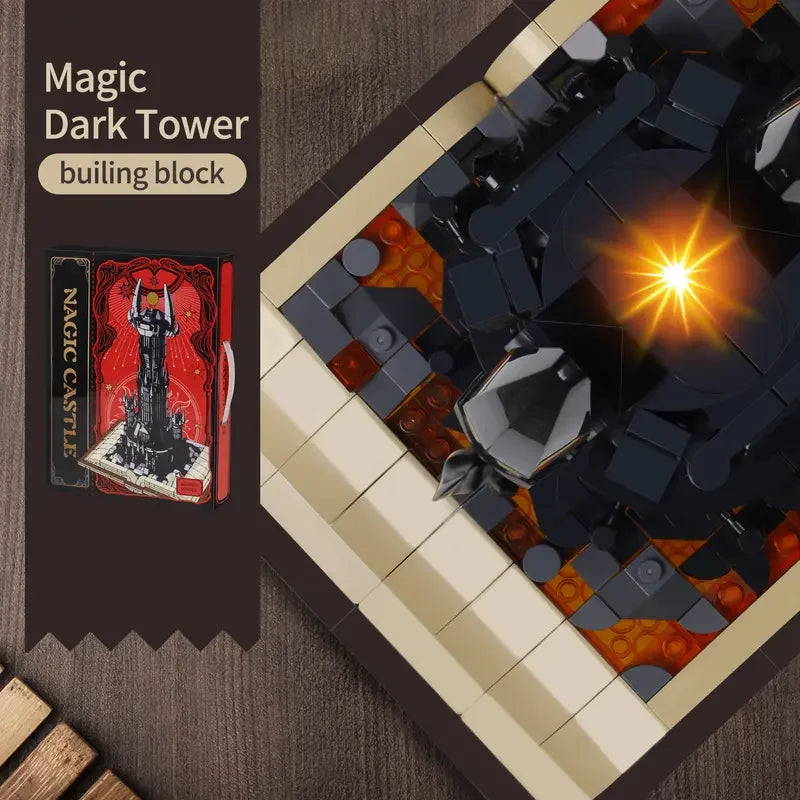 969PCS Black Tower Magic Book Building Blocks Book Expert Creative Ideas Bricks Dark Tower with Lights Decor Toys for Kids Gifts