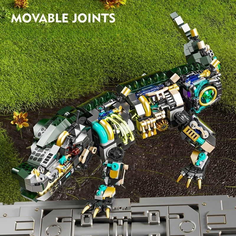 Creative Mechanical Crocodile Sea Animal Amphibians Life Set Light Building Blocks Bricks Model Assembly Toy Kid Christmas Gifts