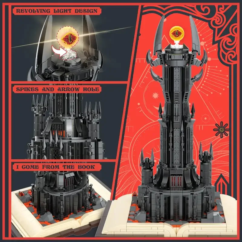 969PCS Black Tower Magic Book Building Blocks Book Expert Creative Ideas Bricks Dark Tower with Lights Decor Toys for Kids Gifts